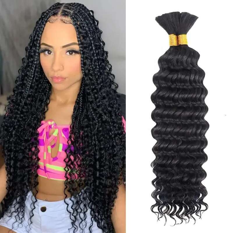 Deep Wave Bulk For 100G/Pack Wet And Wavy Human Braiding Hair Extensions Brazilian Virgin Curl synthetic