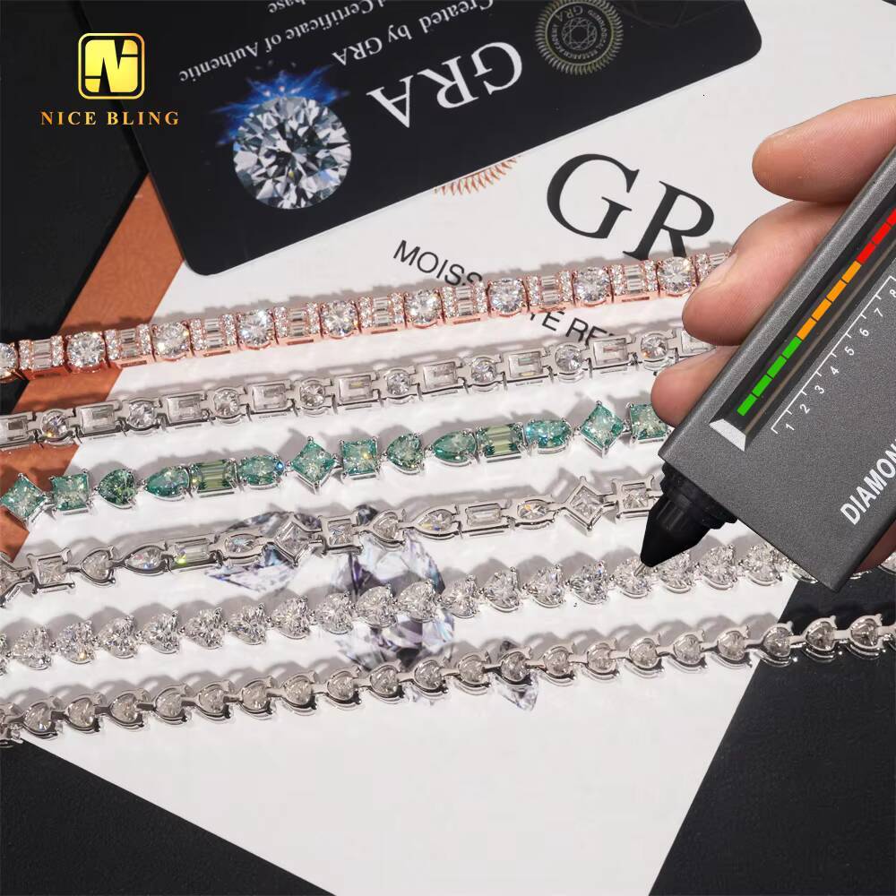Marquise Emerald Oval Pear Cut VVS Moissanite 925 Silver Fashion Hip Hop Jewelry Iced Out Bracelet Blue Diamond Tennis Chain