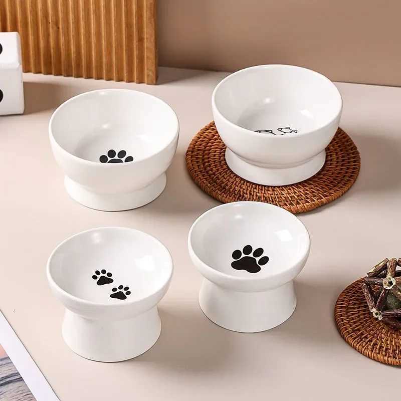White Ceramic Pet Bowl with Claw Print Pattern Anti Slip Safety Drink Water and Eat Bowl for Dog Cat Pet Supplies Accessories Y250806