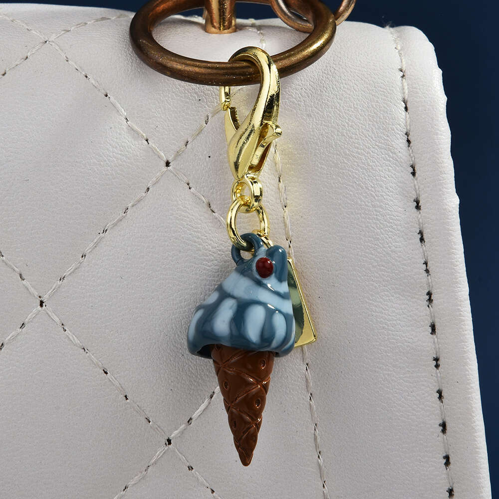 DHessentials Dinosaur Ice Cream Keychain - Cute Cartoon Bag Charm with Fruit Pendants, Trendy Metal Keyring for Kids & Teens (10cm, 7g)