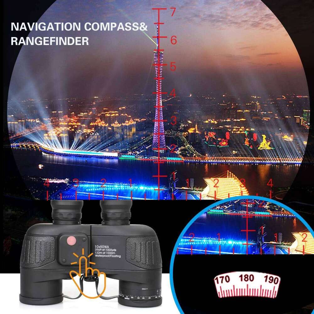 Marine Binocular X Compass with Range Finder Adult FMC Lens IPX Waterproof Telescope Birding Hunting Boating