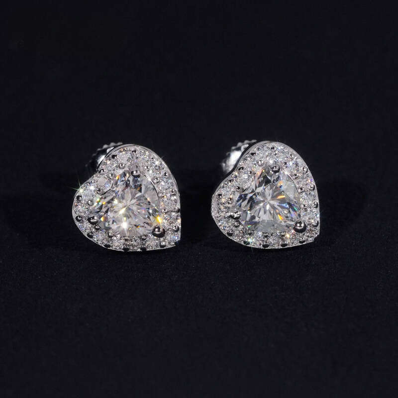 Hip Hop Style High Quality Wholesale Price Sterling Sier Moissanite Stud Heart Earrings 52