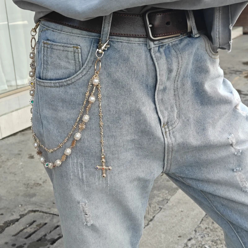 2025 Model Pearl Pants Chain Fashionable Men And Women Ones Waist Accessories Minimalism Key Chain Hip Hop Jewelry 250805