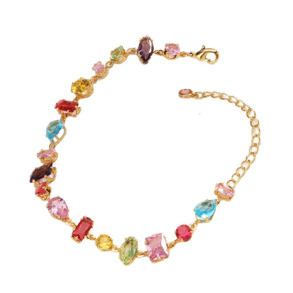 K Ins Zircon Colorful Fashion Claw Necklace 2024 Women's Rectangular Gold Bracelet Style