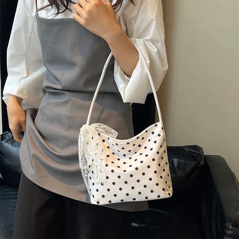 Pure Color Polka Dot Handbag Shoulder Bag Women Nylon Underarm Bags Chic Bucket Bag Trendy Korean Style Tote Bag Handbag Z250807