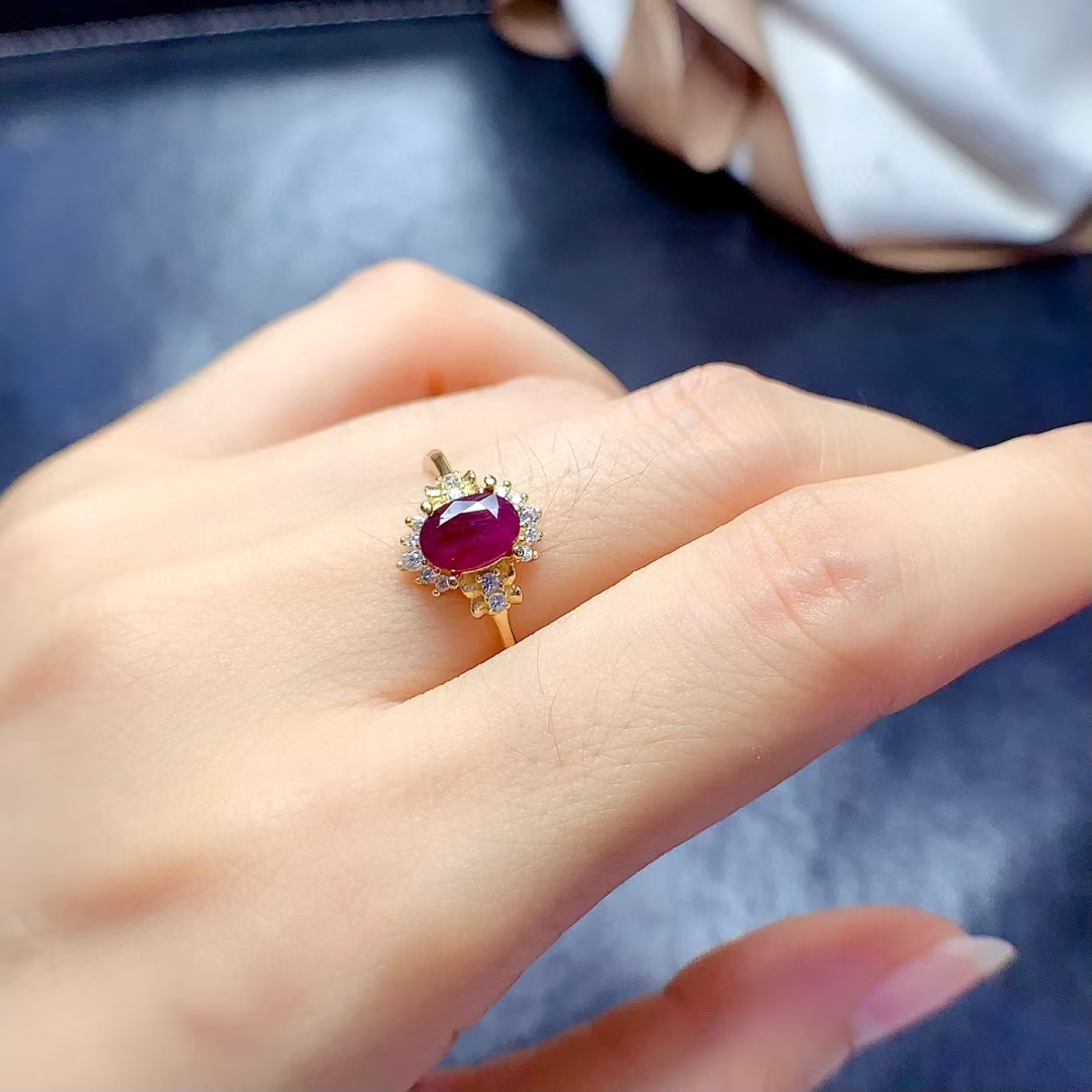 Genuine Ruby Ring with side stones 5mm*7mm 0.7ct Natural Ruby 925 Silver Jewelry July birthstone ring for women