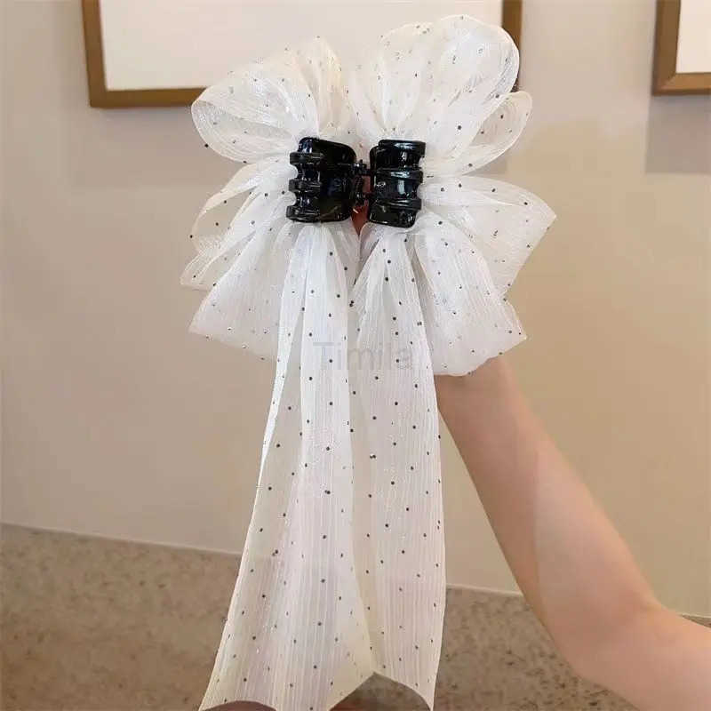 Vintage Elegant Rhinestone Decorated Mesh Hair Clips Set of 2 Large Non-Slip Grip Floral Hair Clips Fabric Bow Decor U250807