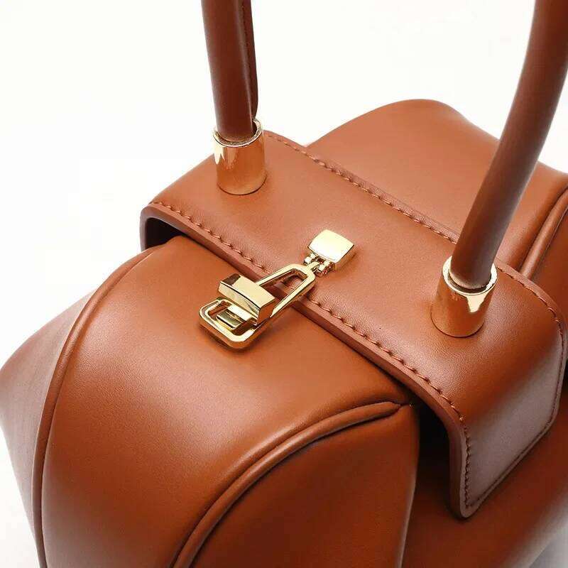 Elegant Genuine Cow Leather Women Round Dumpling Small Clutch Purse Evening Wrist Bag Ladies Top-Handle Handbag Classic Hobo