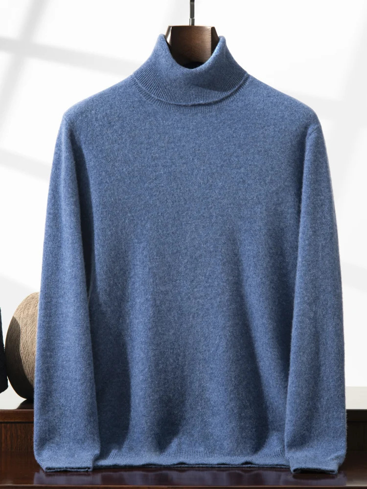 100% Pure Cashmere Knitted Sweater Mens High Collar Base Sweater Casual Solid Color Elegant Simple Autumn Winter Cashme 250804