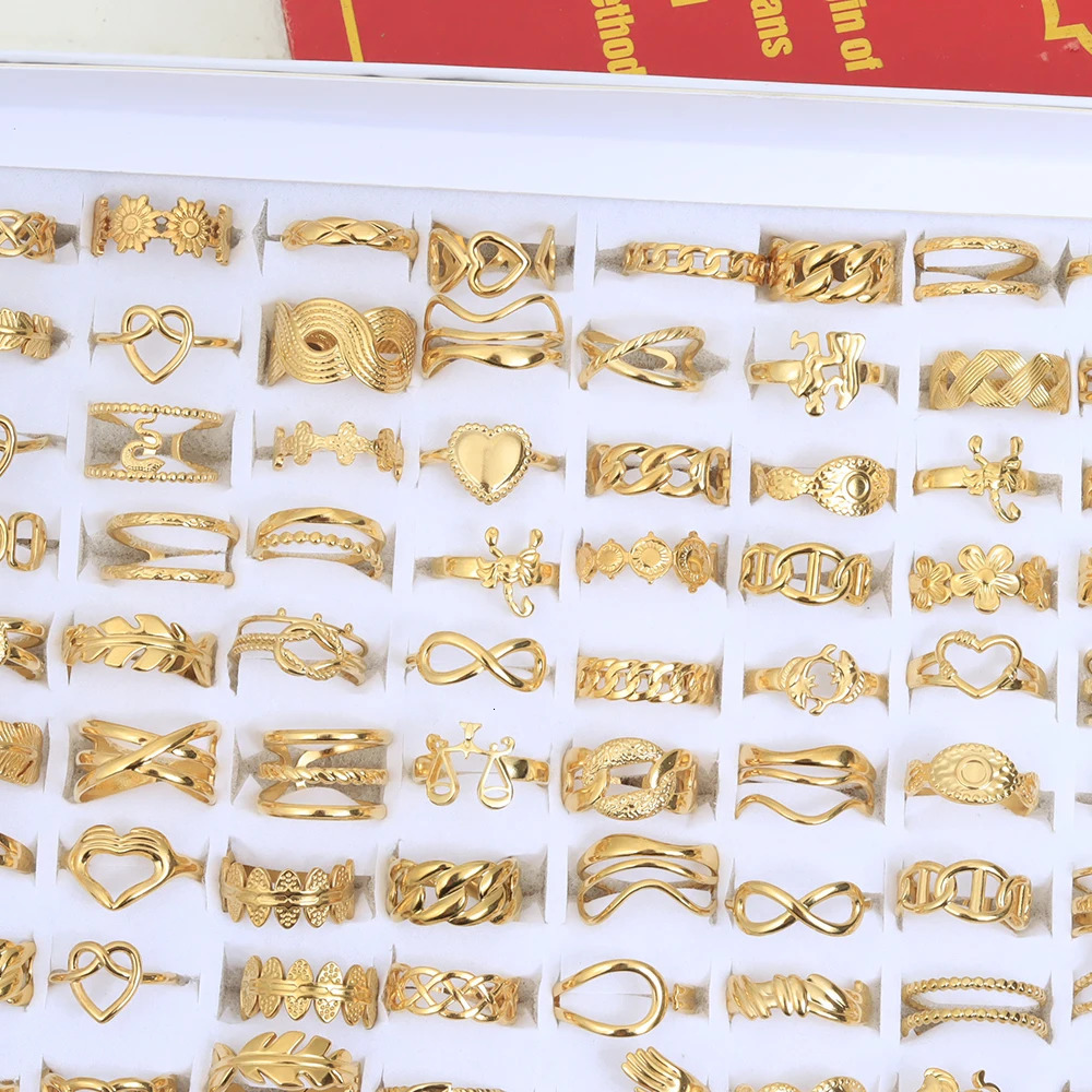 20 Pieces/Lot Vintage Adjustable Stainless Steel Rings Mixed Oil Pressure Steel Men and Women Couple Finger Ring 250730