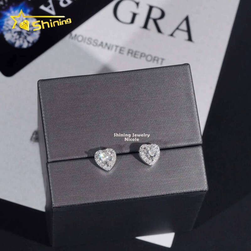 Hip Hop Style High Quality Wholesale Price Sterling Sier Moissanite Stud Heart Earrings 52