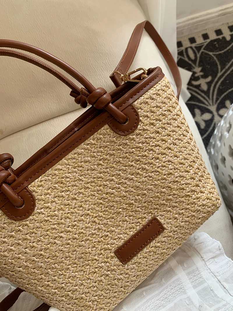 Summer Vacation Womens Beach Straw Shoulder Bag Design Ladies Portable Crossbody Bags Knot Basket Woven Tote Handbags Z250807