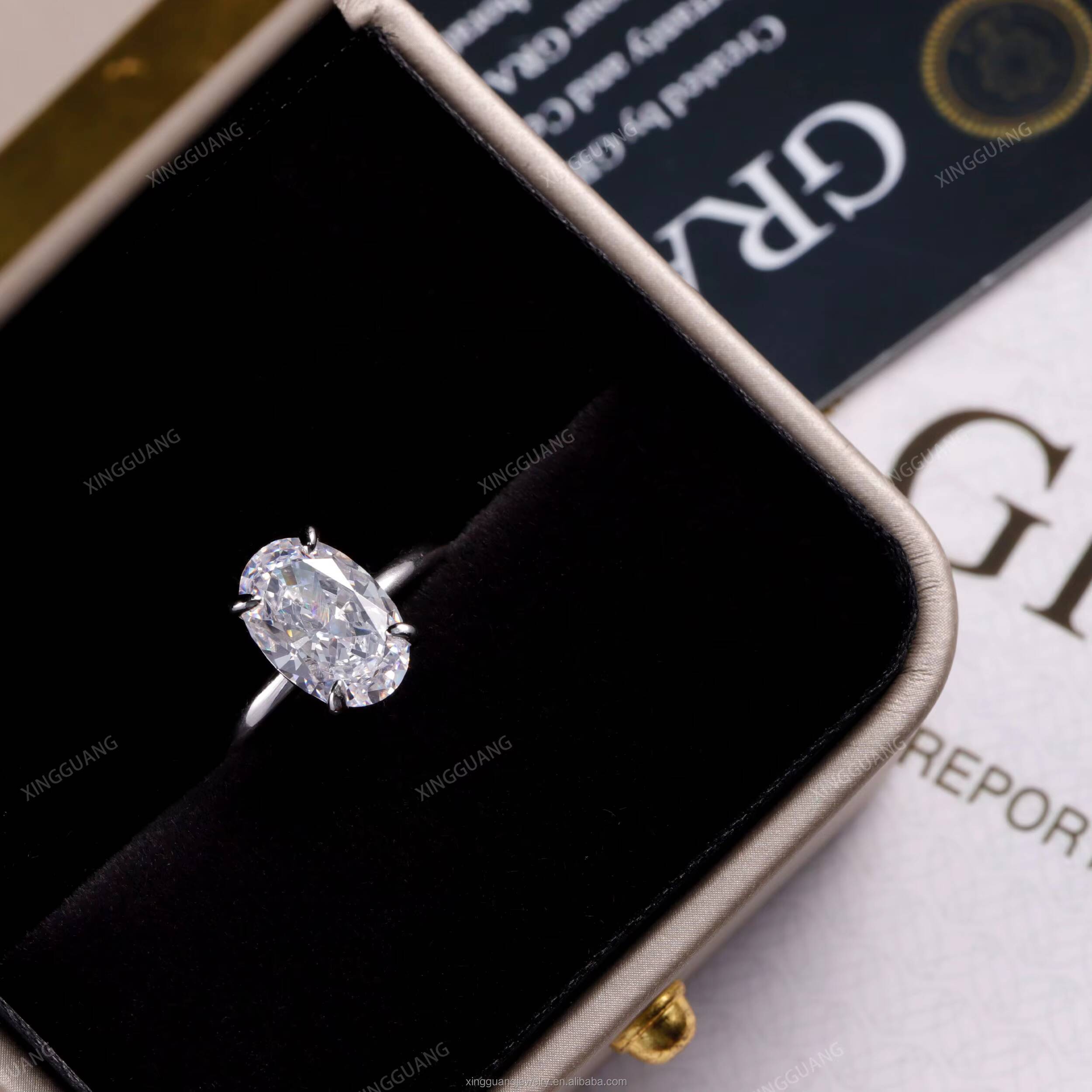 XG Women Diamond Rings 2CT Oval Cut Moissanite Rings Fine Jewelry Rings Real 925 Silver Plated Gold Custom Lab Diamond Jewelry