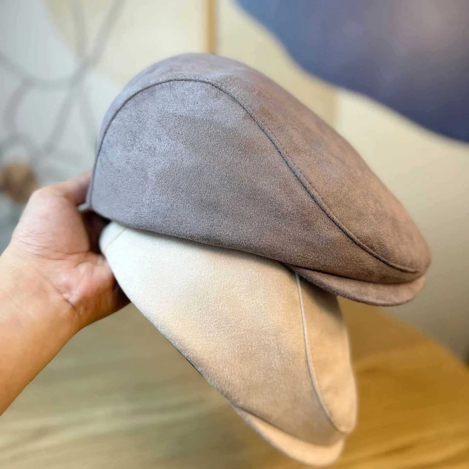 New Unisex Autumn Hat Suede Faux Leather Solid Color Beret For Women Vintage Warm Visor Winter For Men Outdoor Gift XJ250807