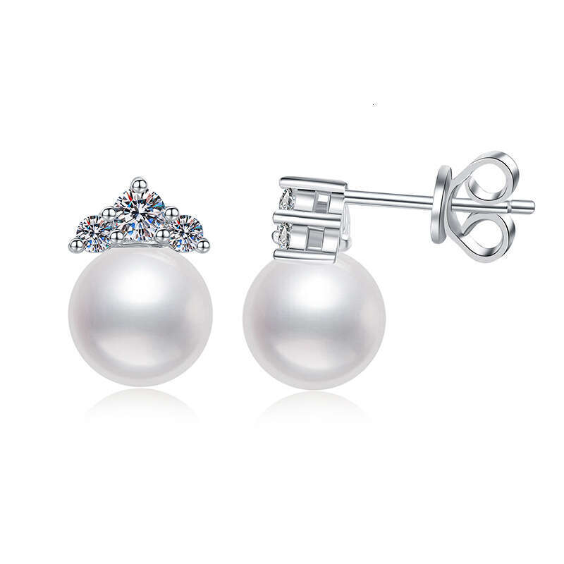 S Sterling Sier Princess Style Near Perfect Round Freshwater Pearl Moissanite Earrings Women