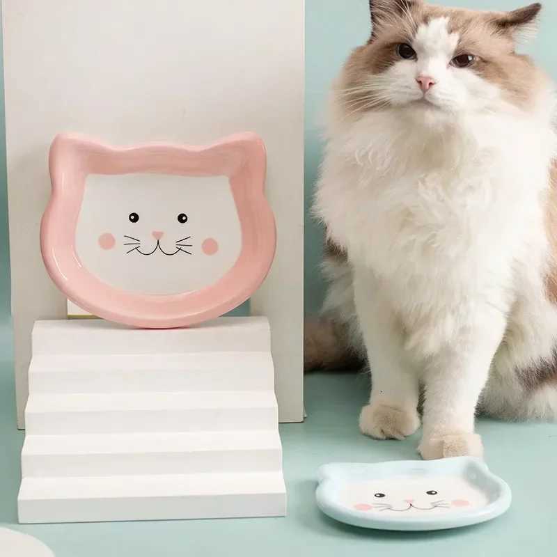 New Cartoon Ceramic Cat Dog Bowl Dish Cute Shape No Spill Pet Food Water Feeder Cats Puppy Small Pet Bowl Feeding Supplies Y250806