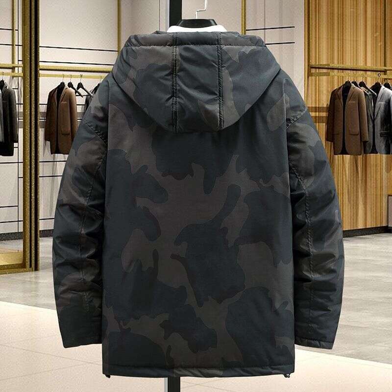 Trendy Plus Size Men's Clothing With Plush Thick Coat, Autumn Winter And Fat Patchwork High Neck Cotton Jacket