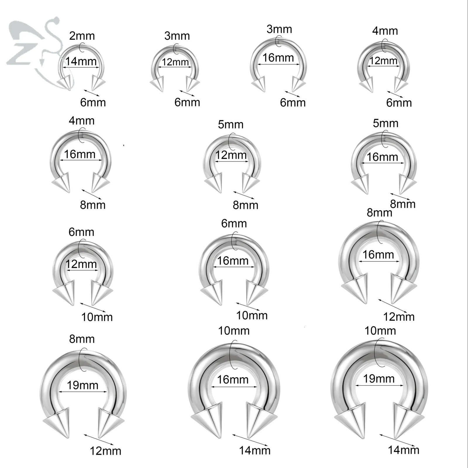 ZS 1PC 2/4/6/8G Spike Horseshoe Nose Ring Stainelss Steel Cone Large Gauge Piercings Internal Threaded Septum Nose Ear Expander 250805