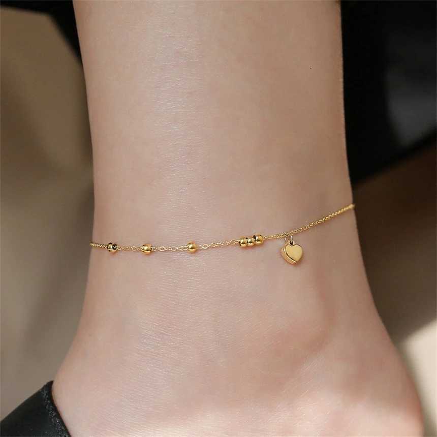 316L Stainless Steel Simplicity Mini Heart Shaped Bead Anklet Ladies Fashion Trend High Jewelry Beach Accessorie SAB1281 Y250805