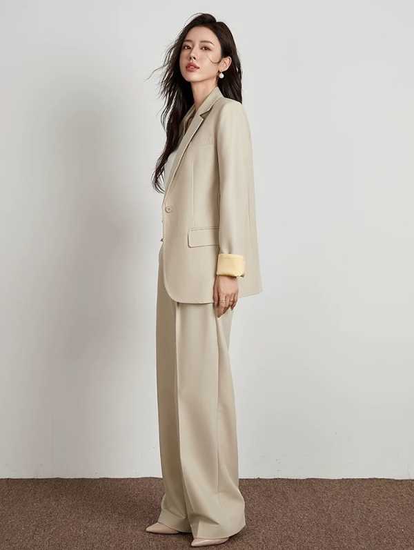 Fashion Women Suits 2 Piece Blazer Pants Loose Peak Lapel Long Sleeves One Button Business Office Women Customized