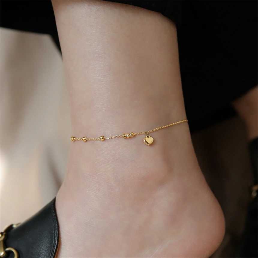 316L Stainless Steel Simplicity Mini Heart Shaped Bead Anklet Ladies Fashion Trend High Jewelry Beach Accessorie SAB1281 Y250805