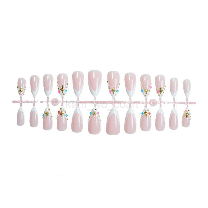 24pcs French Press on Nails Color Sparkling Diamond Decor y2k Style False Nails Wearable Fashion Korean Almond Fake Nail Tips M250807