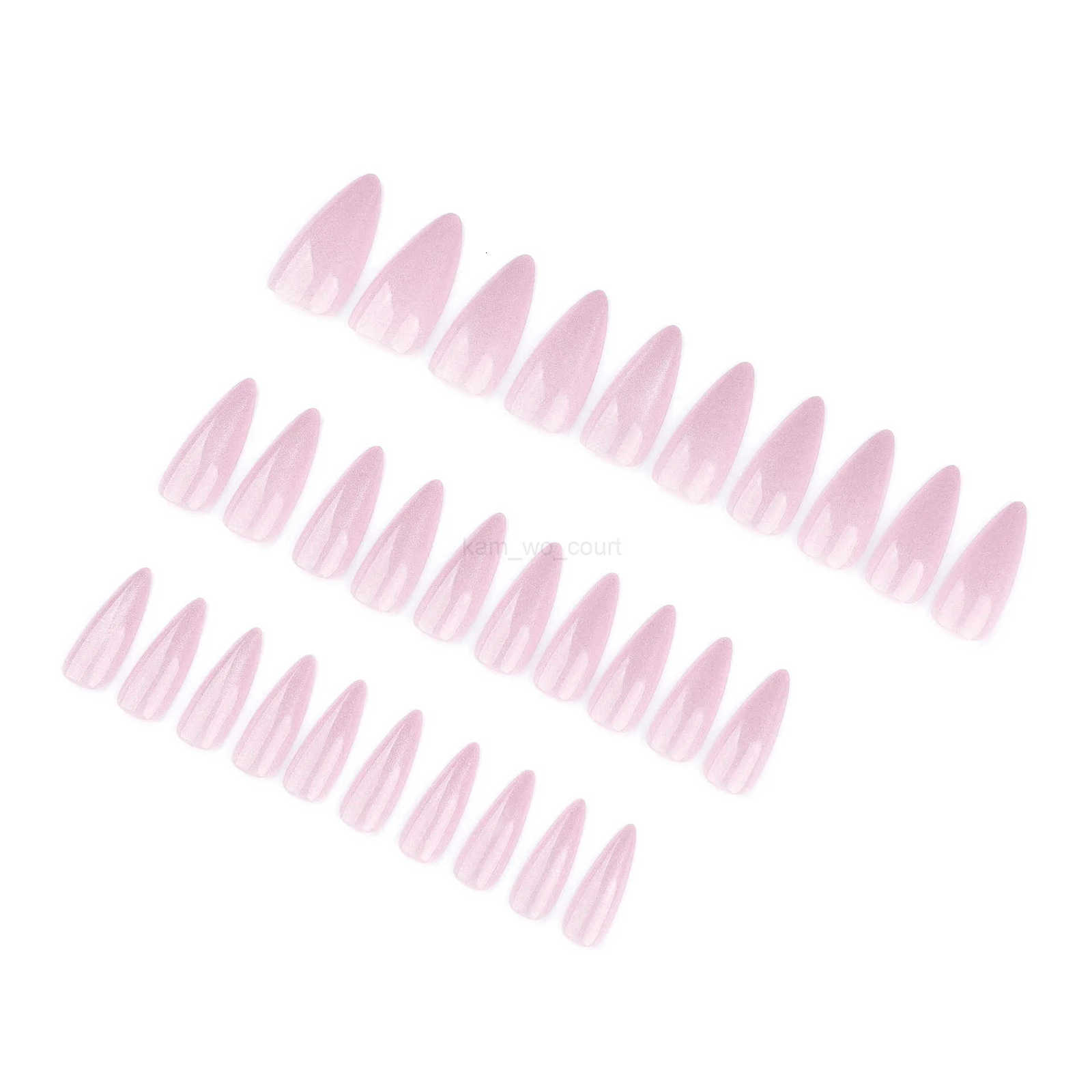 24pcs False Nails Pink Cats Eye Decor Wearable Long Stiletto Aurora Fake Nails Press on Nails Simple Solid Color Almond Nail Art M250807