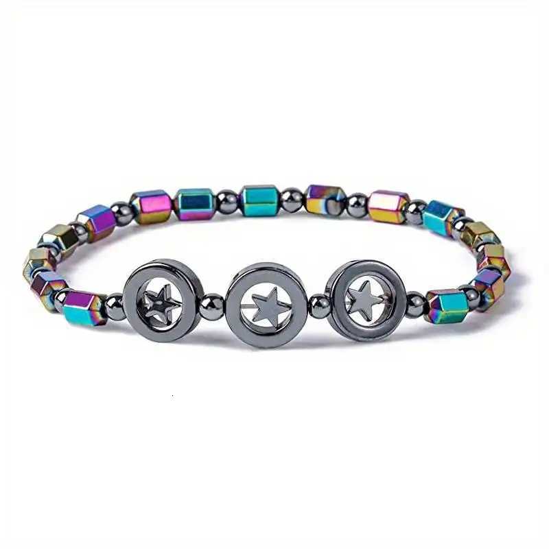 1/2/4/6Pcs Hematite Ankle Colorful Elastic Anklet Bohemian Summer Beach Clothing Accessories Energy Hematite Jewelry Y250805