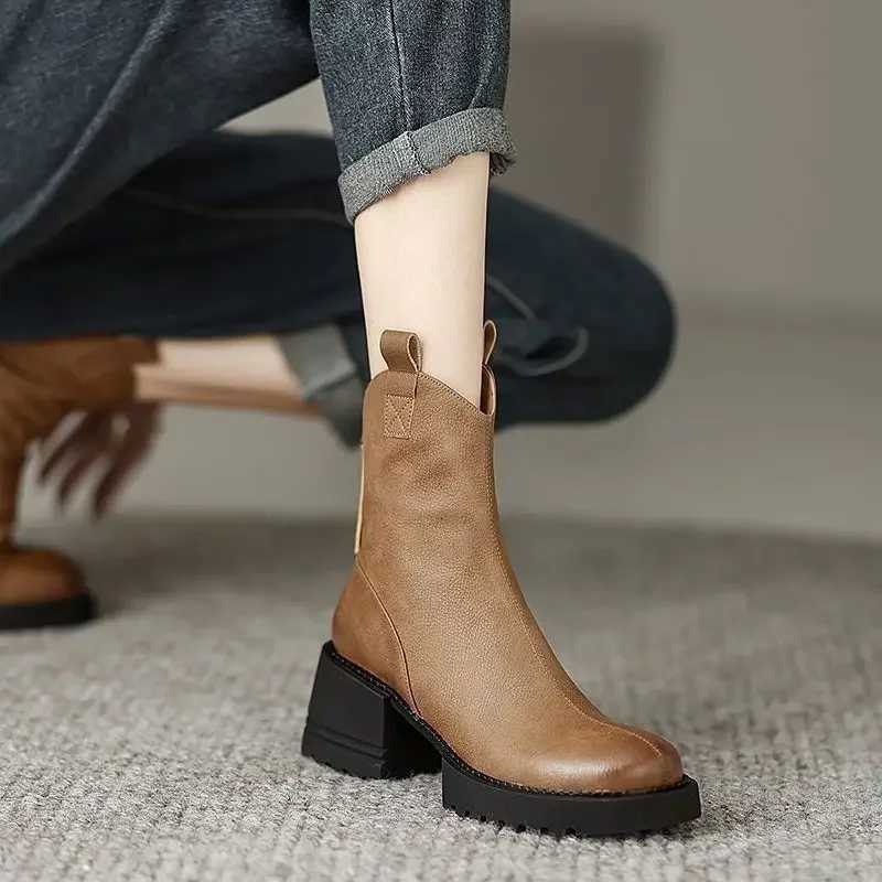 Leather Womens Ankle Boots New In Round Toe Spring 2024 Booties Hot High Quality PU Leather Female Short Shoes Sale Y2K Boot 39 XJ250807