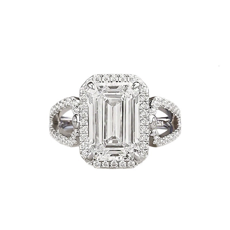 Hui Zhi Wing Jewelry S Silver Rectangular Pagoda Car Flat High Carbon 6 Luxurious Cluster Full mond Ring