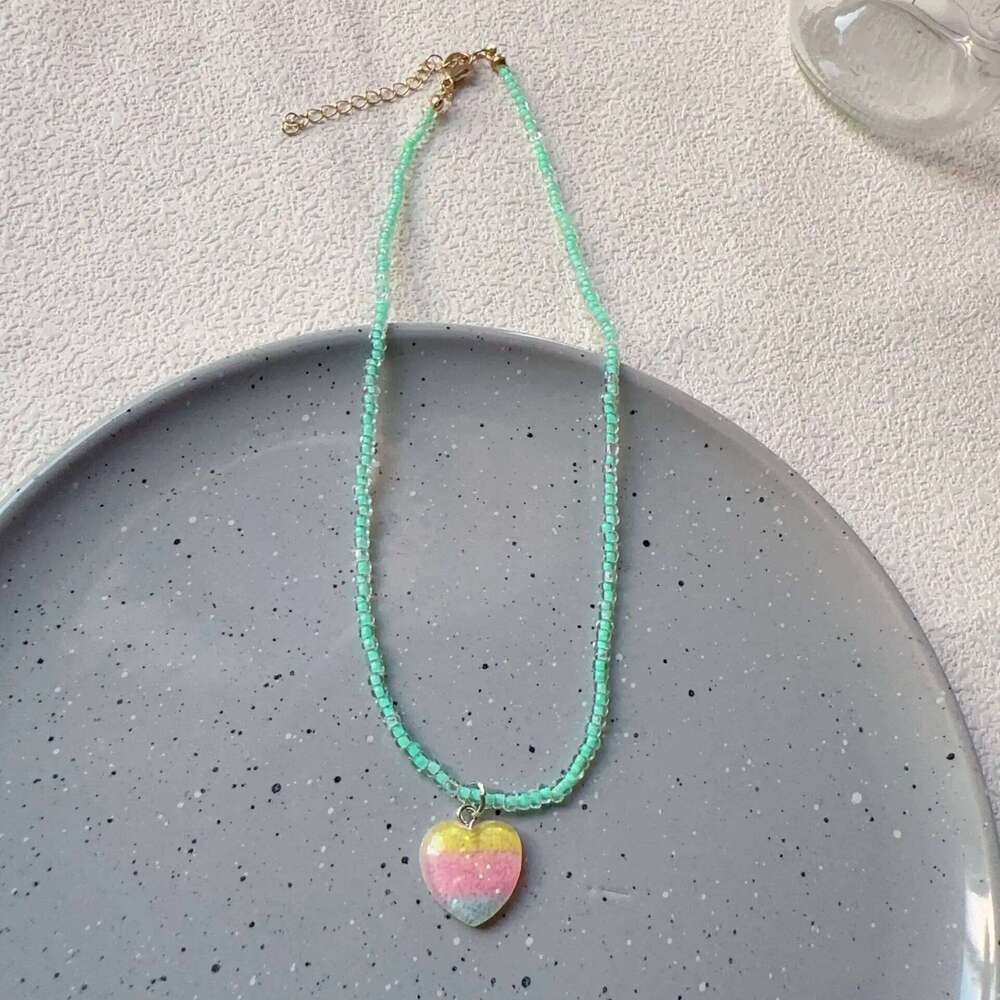 Kpop Fashion Cute Summer Y2k Heart Pendant Beaded Necklace For Woman Egirl Aesthetic Jewelry EMO Goth Vintage Scene Accessories