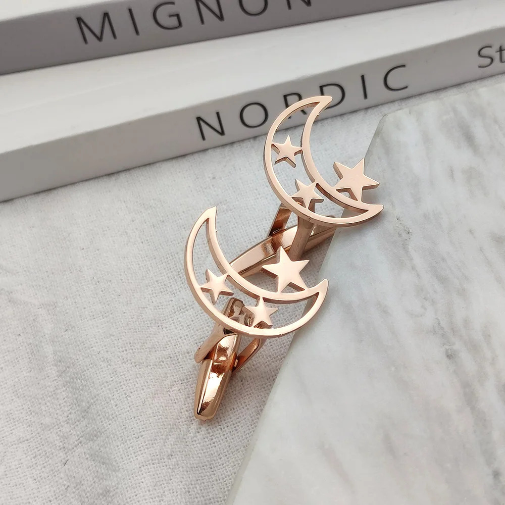 Mens Cufflinks Moon Star Cufflink Personalized Stainless Steel Jewelry French Shirt Cuff Links Groomsmen Wedding Gift Wholesale 250730