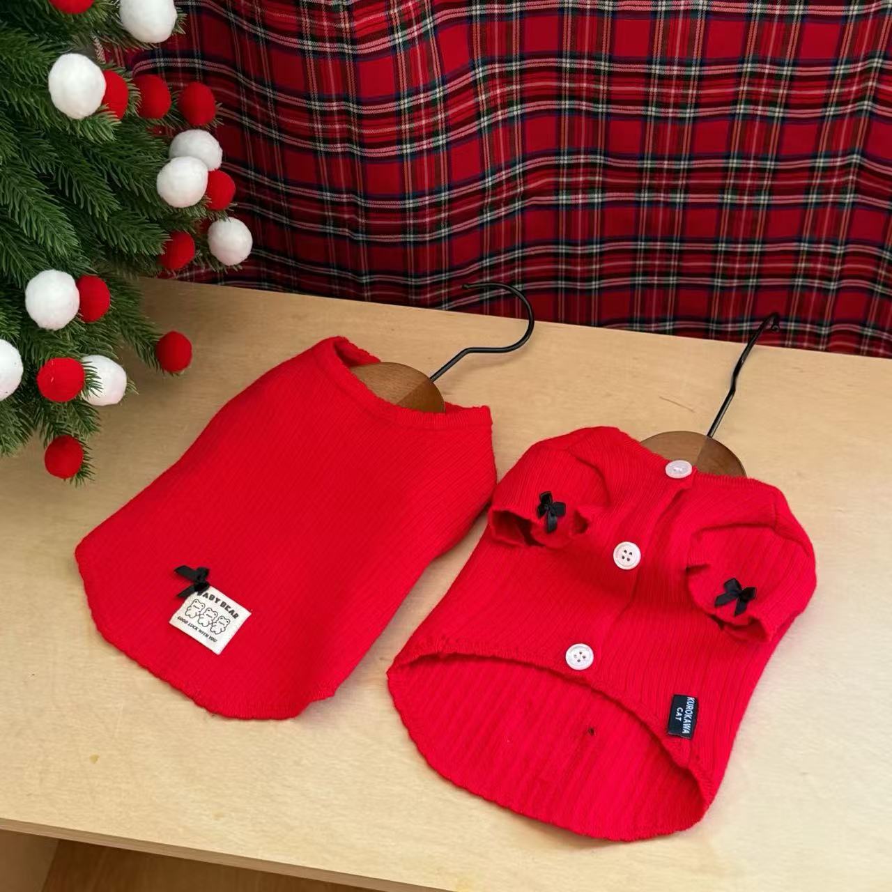 T915 Autumn and winter New Year red clothes Maltese Yorkshire Terrier Bichon dog cat clothes