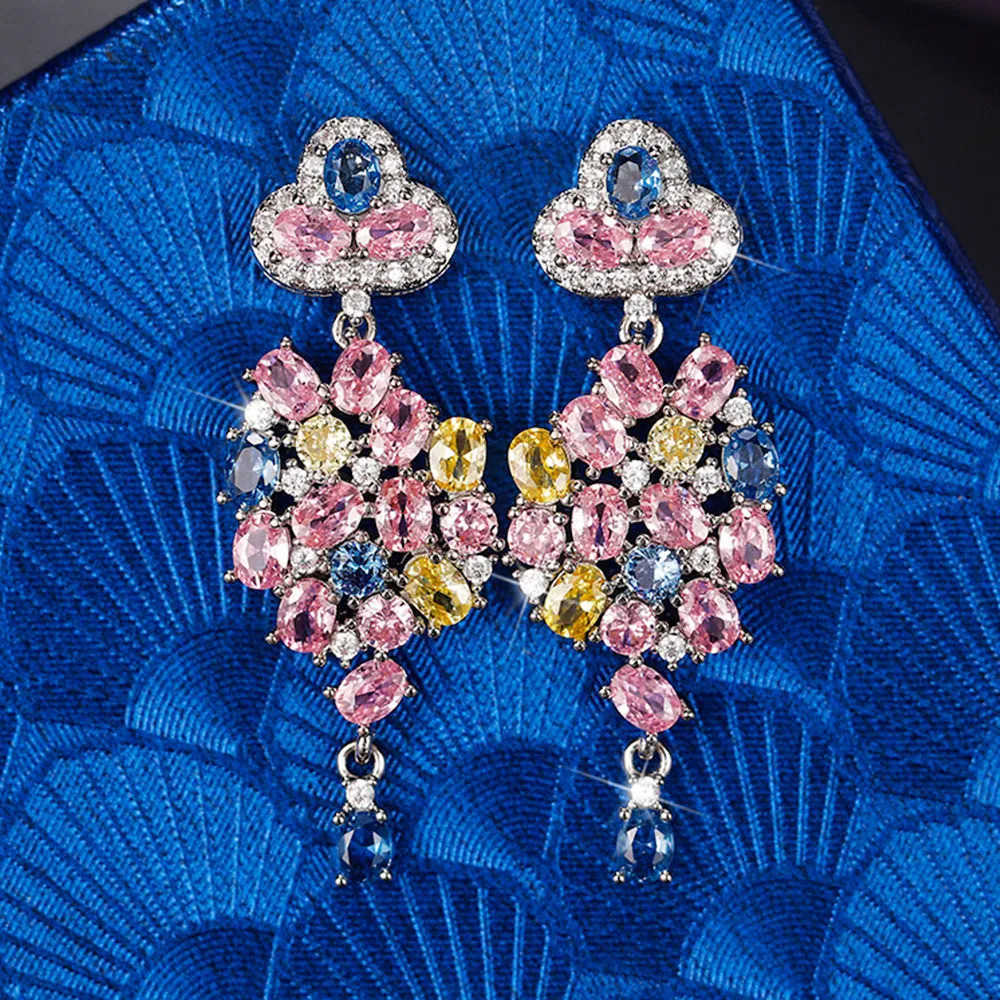 ious Colorful Cubic Zircon Earrings For WeddingFlower CZ Dangle 925 SIlver Needle Earring For Women Pretty Jewelry 250805