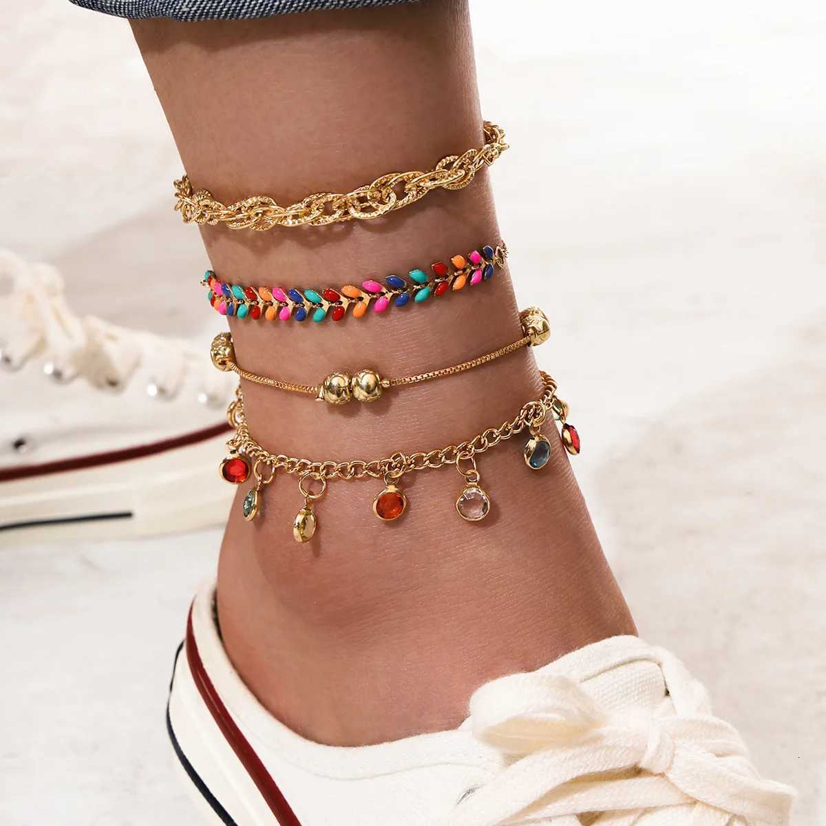 New Summer Shell Anklet Set For Women Sequin Beach Ankle Gold Color Leg Chain On Foot Female Bohemian Jewelry Y250805