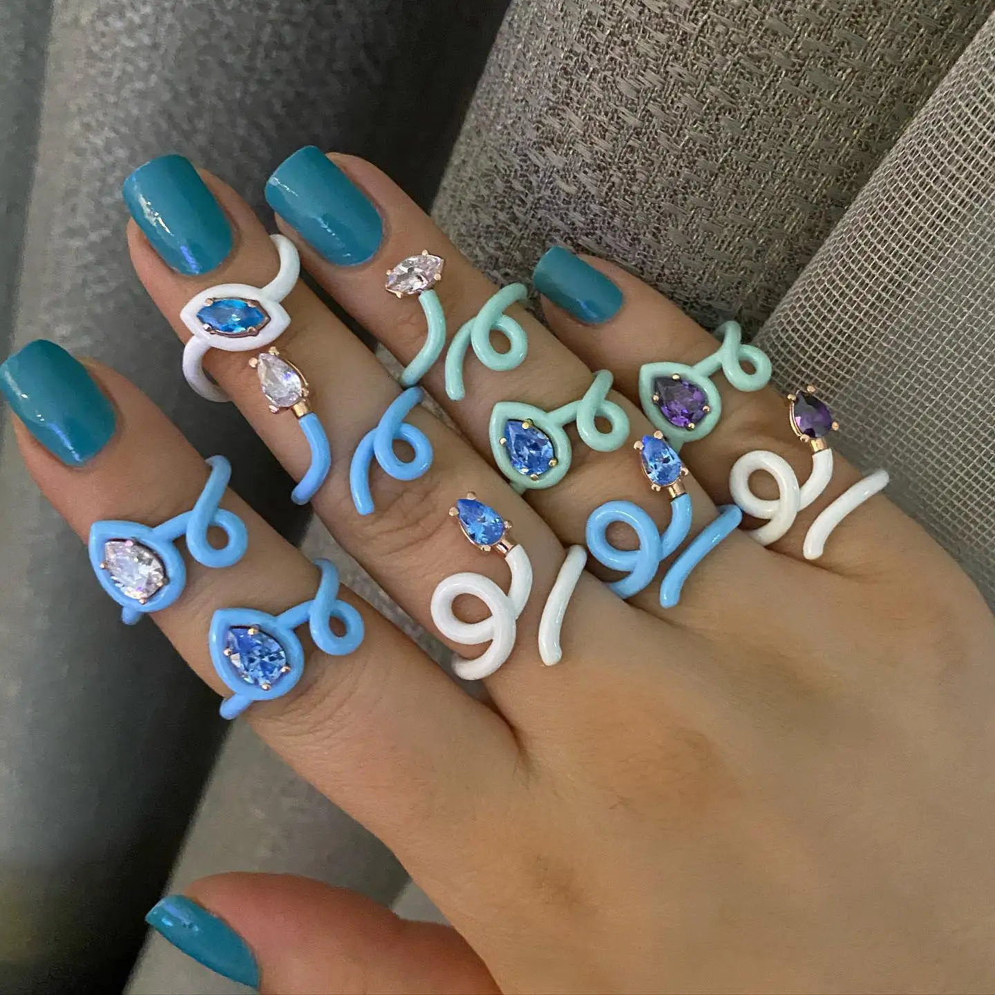 Wholesale High Quality Colorful Rainbow Jewelry Pastel Enamel The Wire Band Open Adjust Women Single Stone Ring 250730