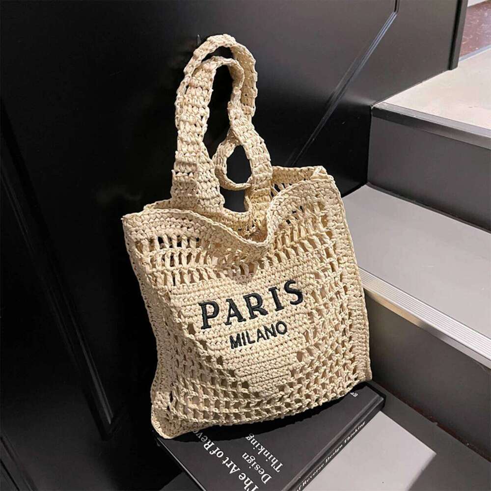 Women's Woven Straw Shoulder Bag - Breathable Openwork Design Lightweight Drawstring Summer Beach Tote For Vacation & Daily Use