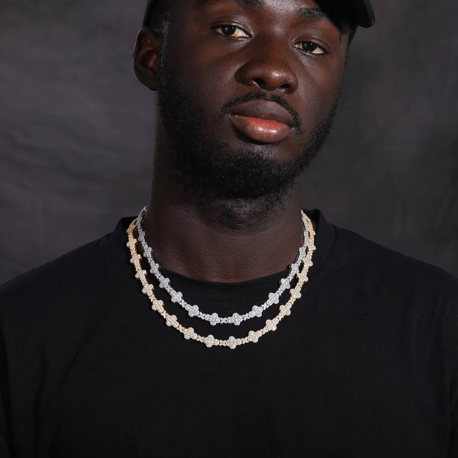 New Cross Collection Sparkling Necklace Mens 925 Sterling Silver VVS Moissanite Diamond Iced Out Cross Star Link Chain