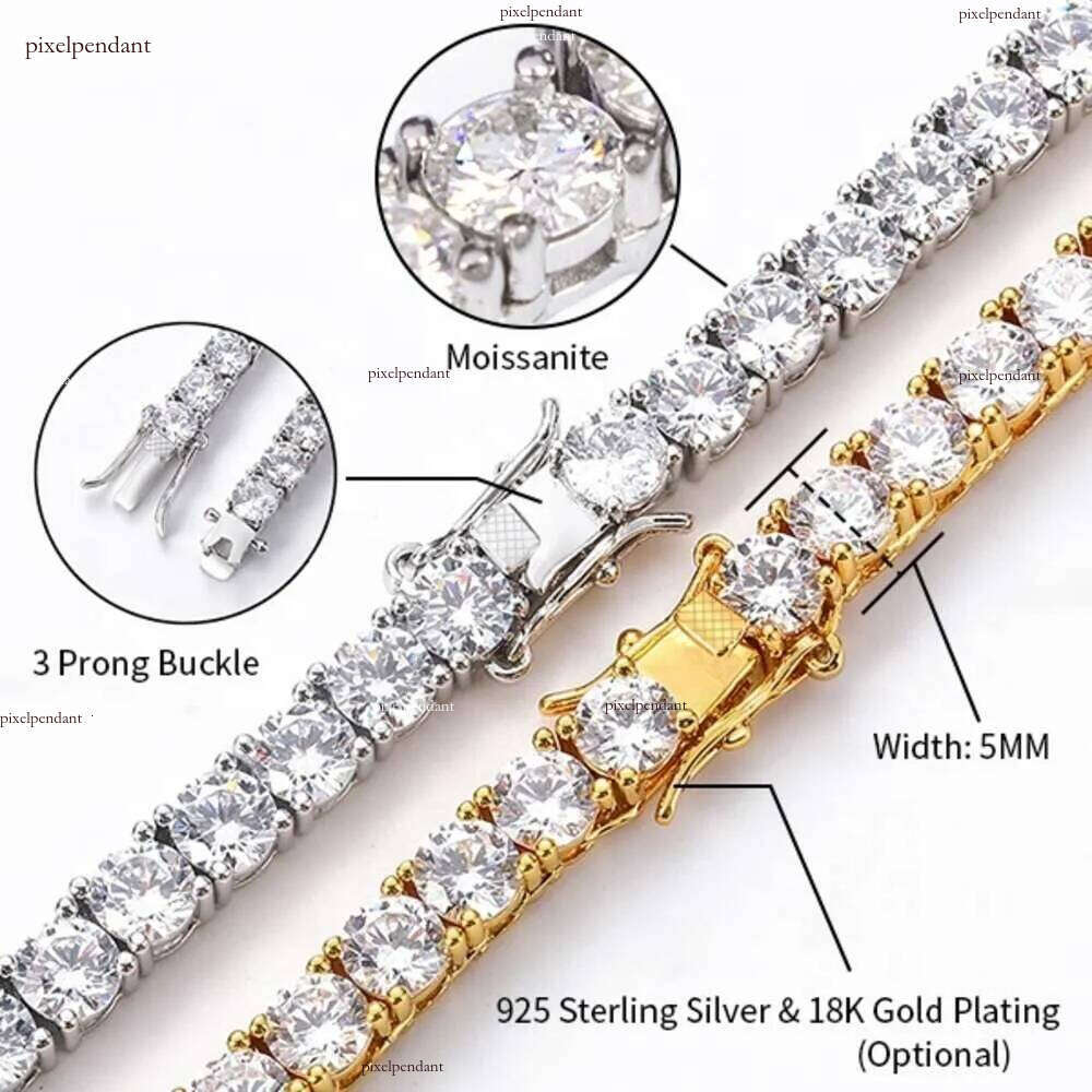 Juncheng GRA VVS Moissanite S Sterg Sier 10K 14K Gold Plated Chain Tennis Bracelet for Men Women Dia