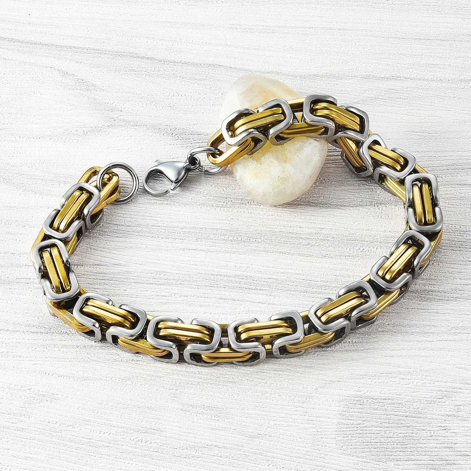 8.5mm Mens Stainless Steel Byzantine Bracelet for Men Heavy Hand Chain Male Hip Hop Rock Punk Boy Wristband Metal Jewelry Anklet W250807