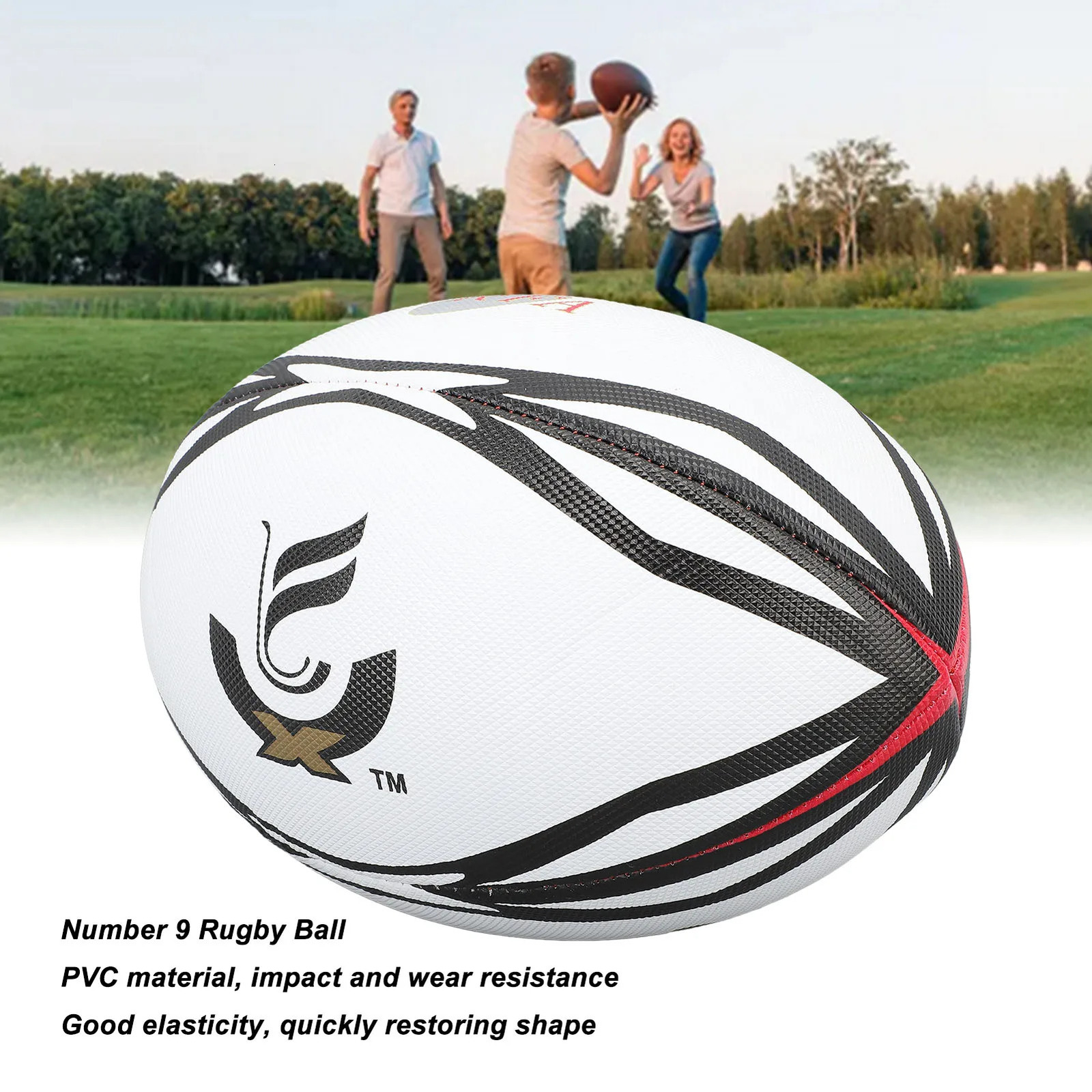 PVC Rugby Ball Number 9 Inflatable Practice High Elasticity for Match and Daily Training White 250729