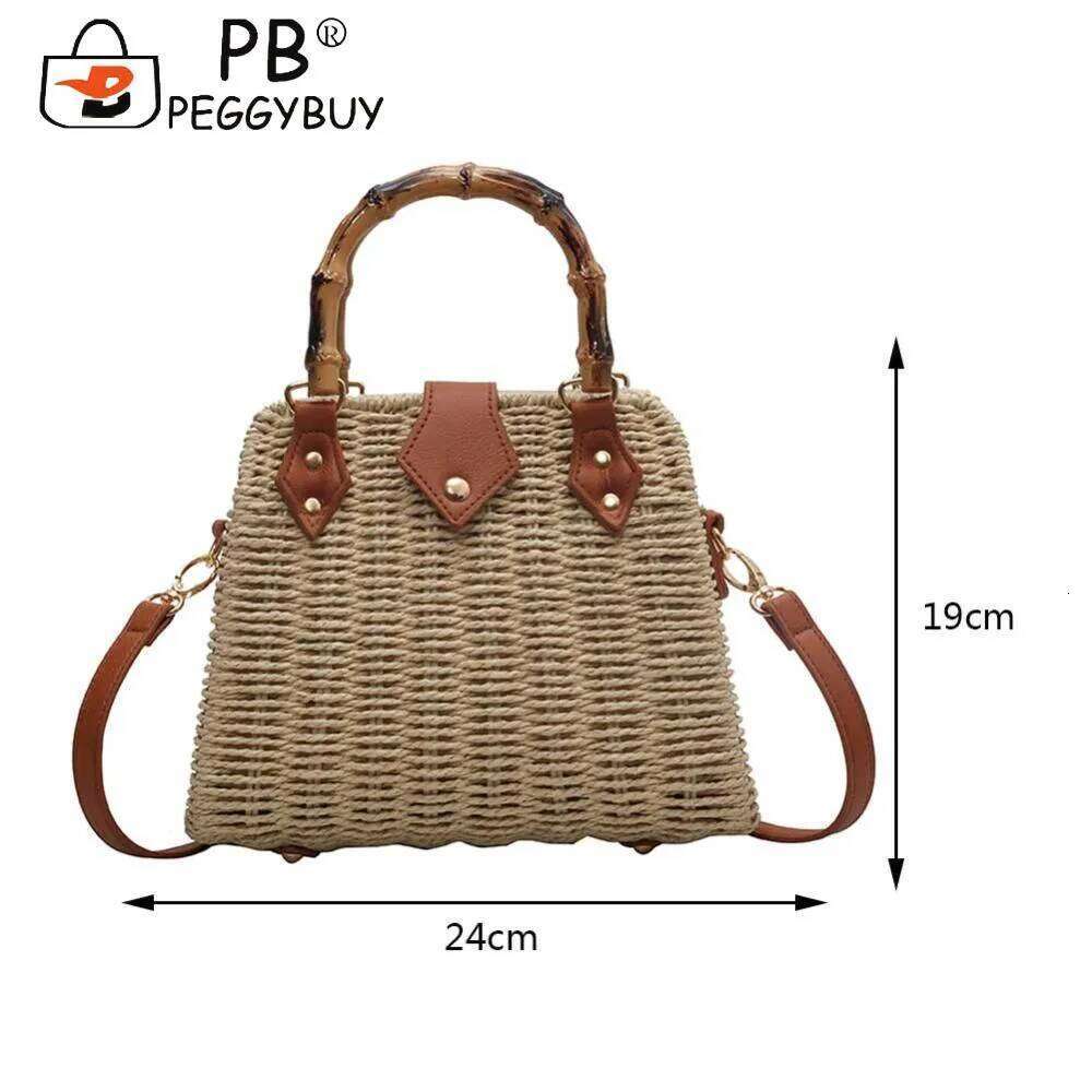 Summer Hand-Woven Handbags Bamboo Handle Beach Vacation Bags Casual Fashion Simple Portable Adjustable Strap For Seaside