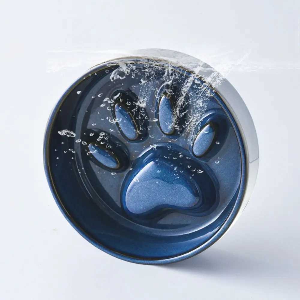 Cute Japanese Style Pet Ceramic Bowl Anti Rollover Anti Choke Cat Slow Food Bowl Cat Paw Round Pet Water Bowl For Dogs and Cats Y250806