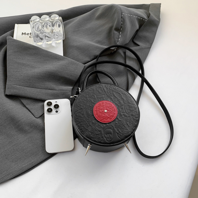 Free shipping designer Niche Design Bag for Women Ins Style Retro Record Shape Crossbody Bag Quirky Commuter Small Round Bag