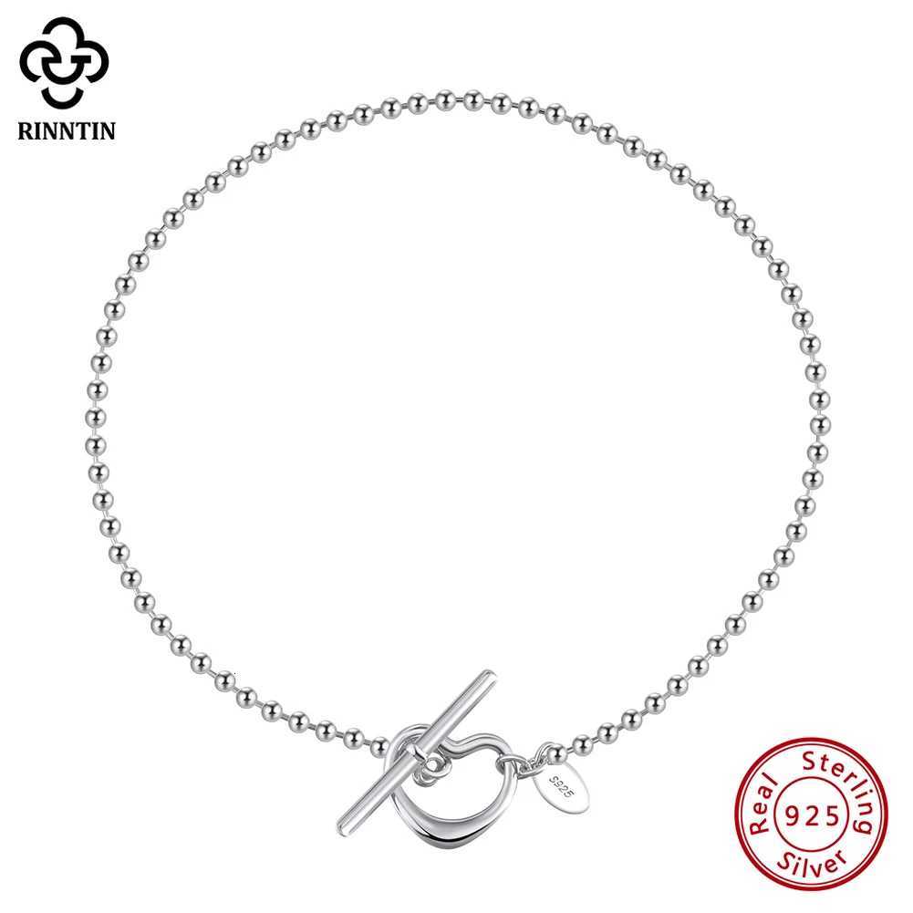 Rinntin Genuine 925 Sterling Silver Heart Toggle Clasp Foot Ankle 2.0mm Bead Anklet for Women with Straps chain Jewelry SA68 Y250805