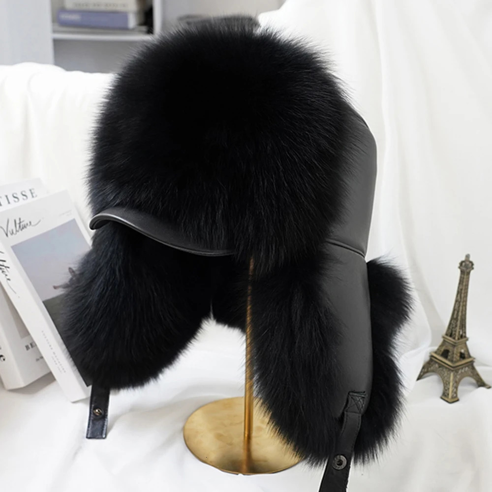 2025 Cap 100% Raccoon Dog Full Fur Fox Fur Hat Mens Fur Ear Protection Winter Thickened and Warm Russian Hat Mens Trend 250806