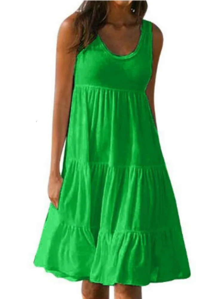 Fashion Summer Beach Sleeveles Dress Oneck Casual Elegant Loose Solid Color Dresses 250807