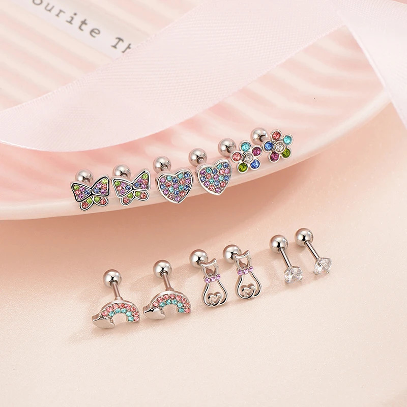 1/ 6 Pairs Hypoallergenic Screwback Earrings for Women Girls 316L Stainless Steel Cute CZ Screw Back Earring Studs Set 20G 250805
