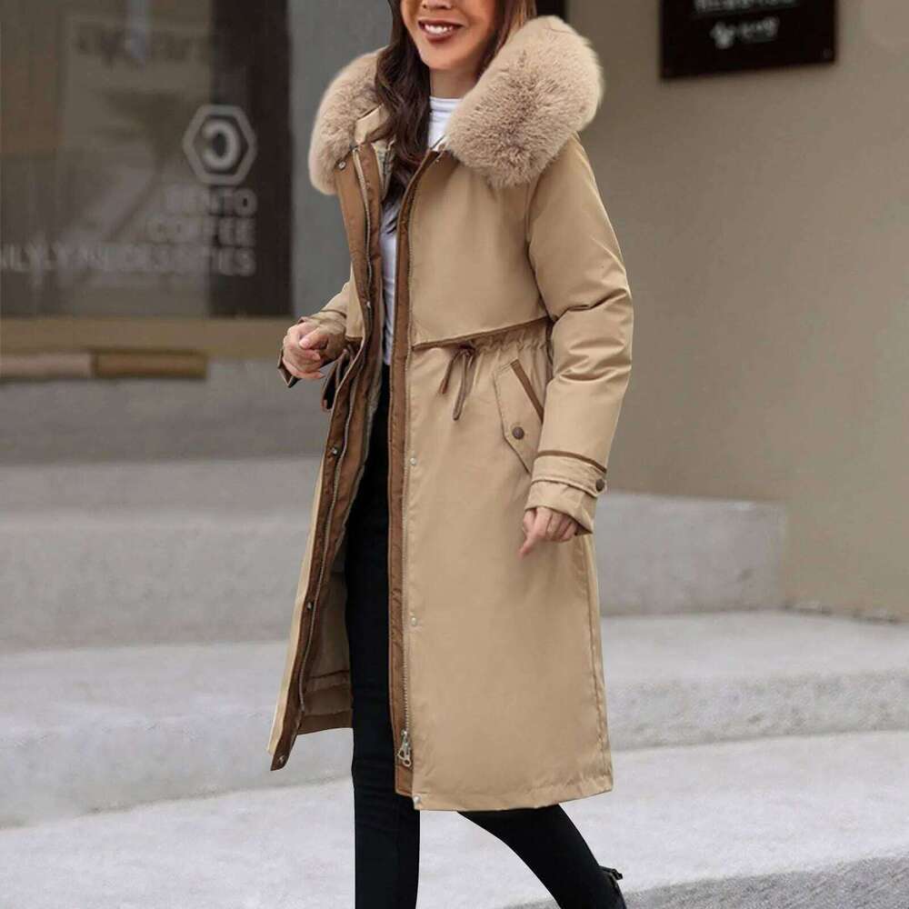 Designer Clothing 2025 Korean Style Women's Mid Length Jacket Hoodie Fit Women Jackets Winter Mid-Length Office Cotton Coats Warm Fleece Parkas