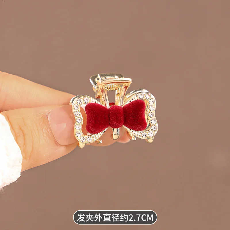 Red Rose Flower Small Hair Claw Rhinestone Rose Flower Grab Clip Fairy Hair Clips Woman Forehead Broken Hair Bangs Clip Headwear U250807